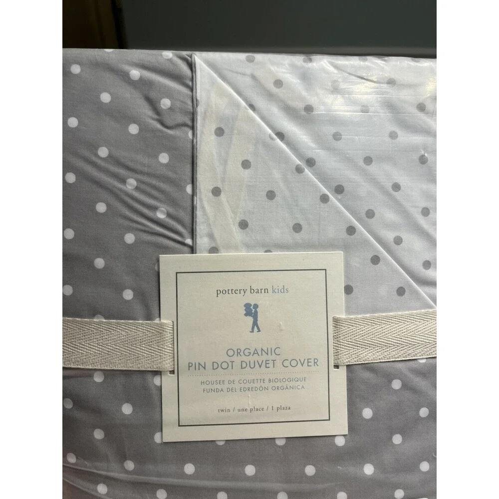 Pottery Barn Gray White Polka Duvet Cover Organic Cotton Twin